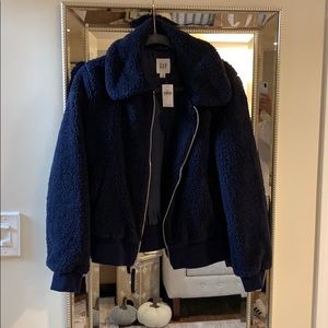 Navy blue teddy bomber